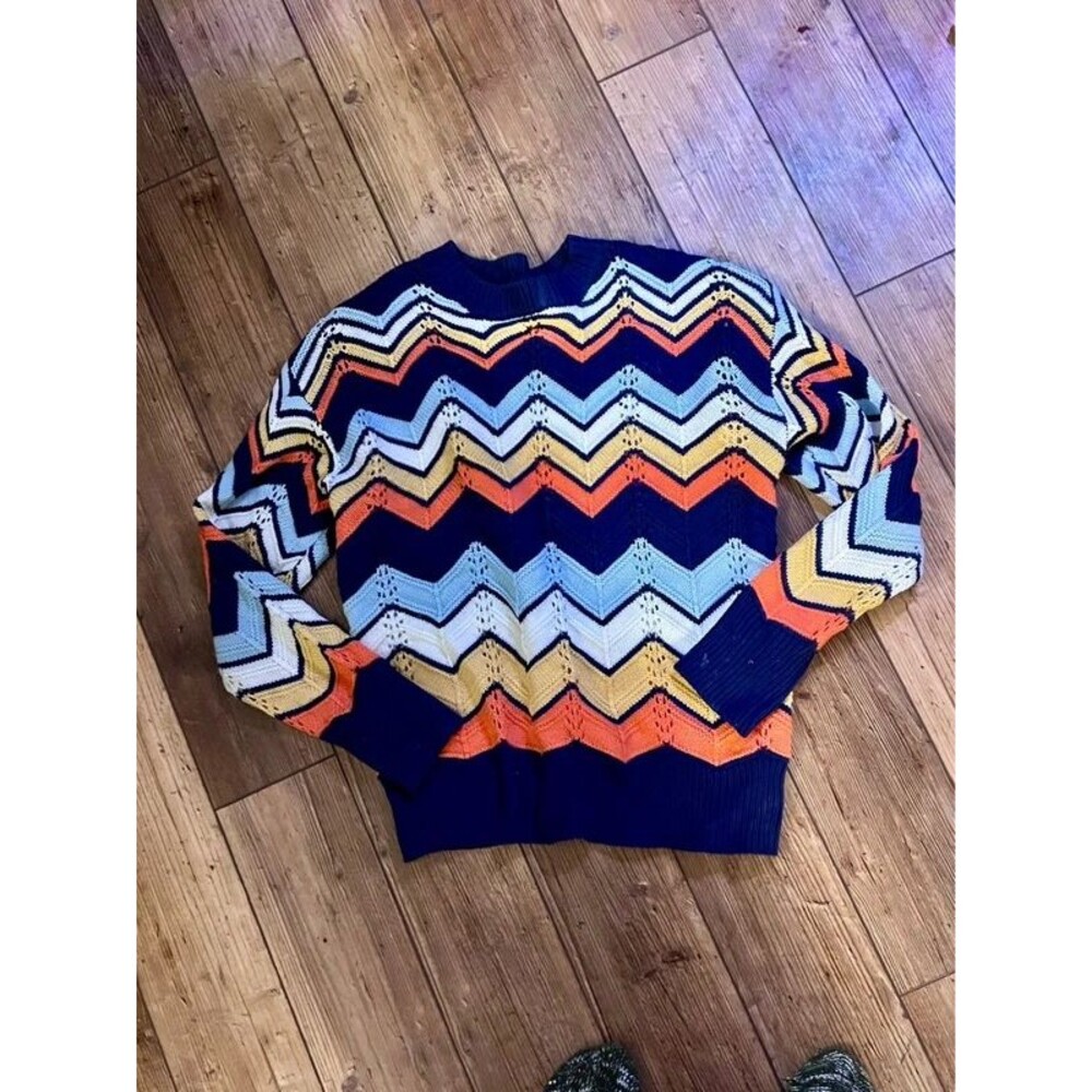 Multi colored chevron-striped crewneck sweater